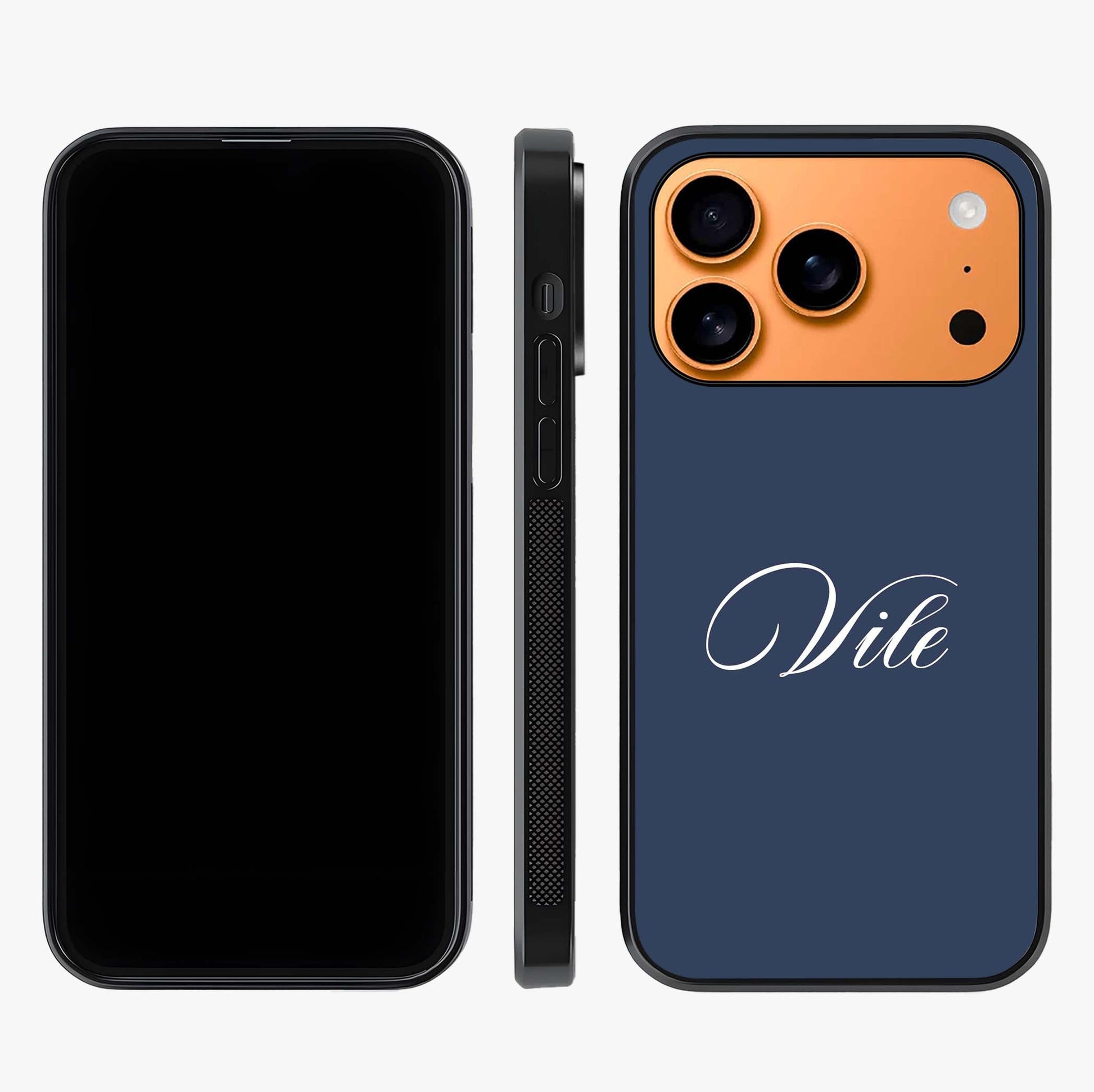 Blue Background Personalized Custom Name Glass Case displayed upright for full design visibility and premium finish.