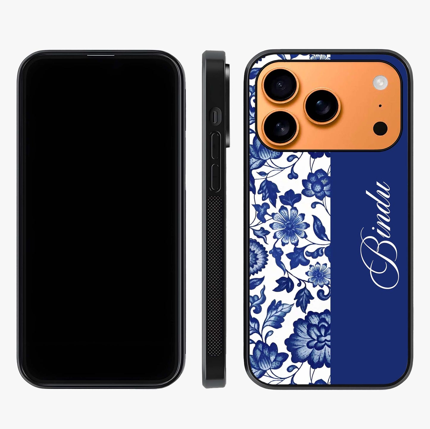 Blue Vintage Floral Pattern Glass Case displayed upright for full design visibility and premium finish.