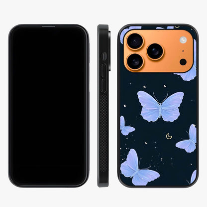 Butterfly With Stars Pattern Glass Case displayed upright for full design visibility and premium finish.