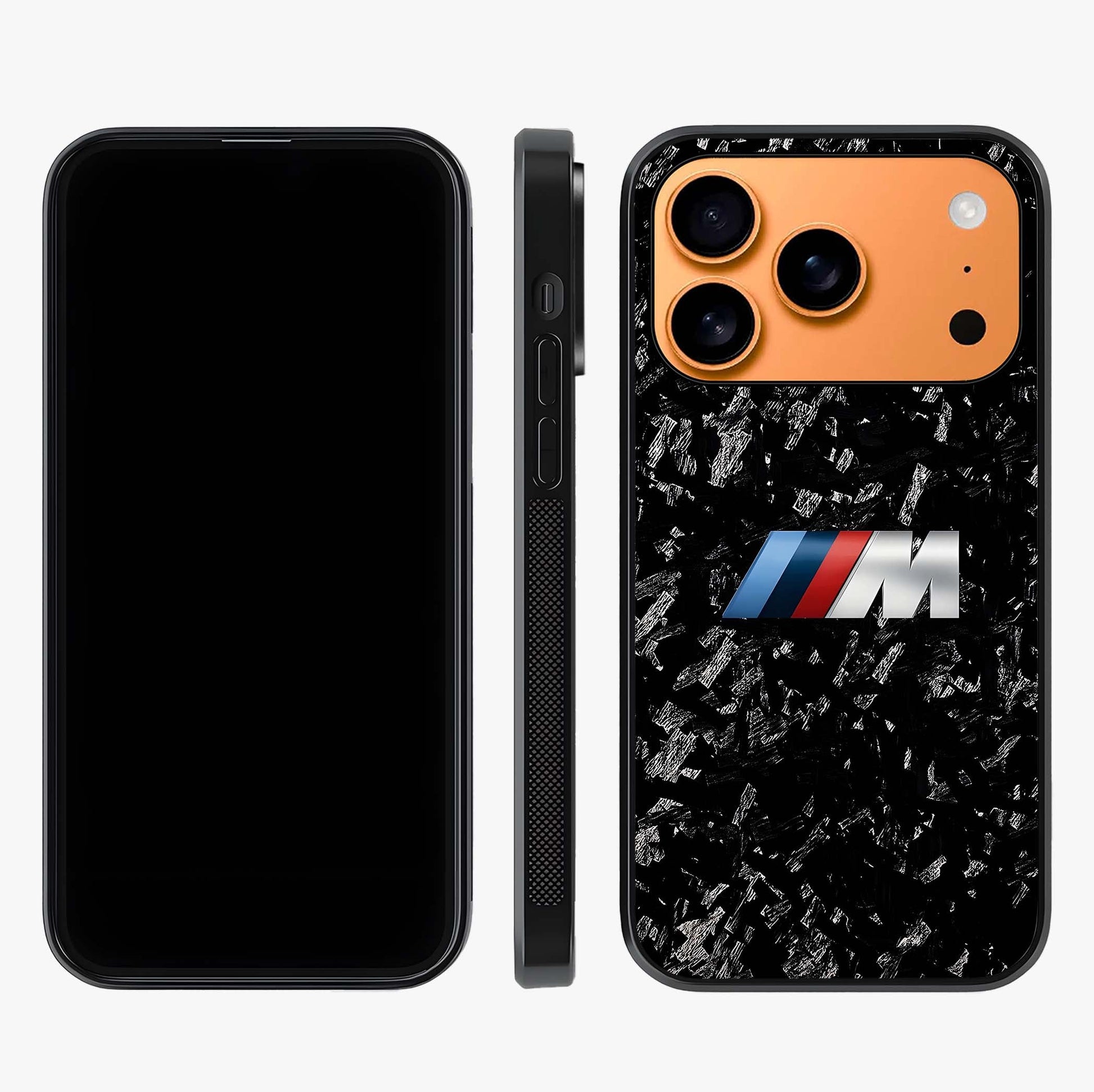 Carbon Speed Mark Glass Case displayed upright for full design visibility and premium finish.