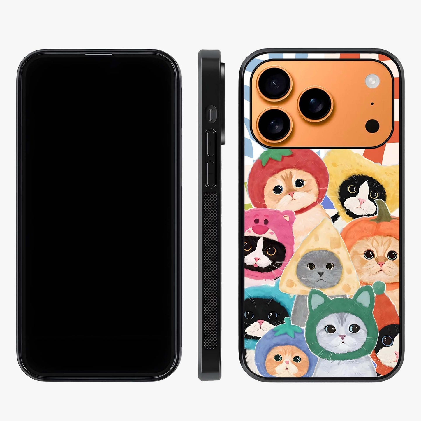 Cats In Fruits Glass Case displayed upright for full design visibility and premium finish.