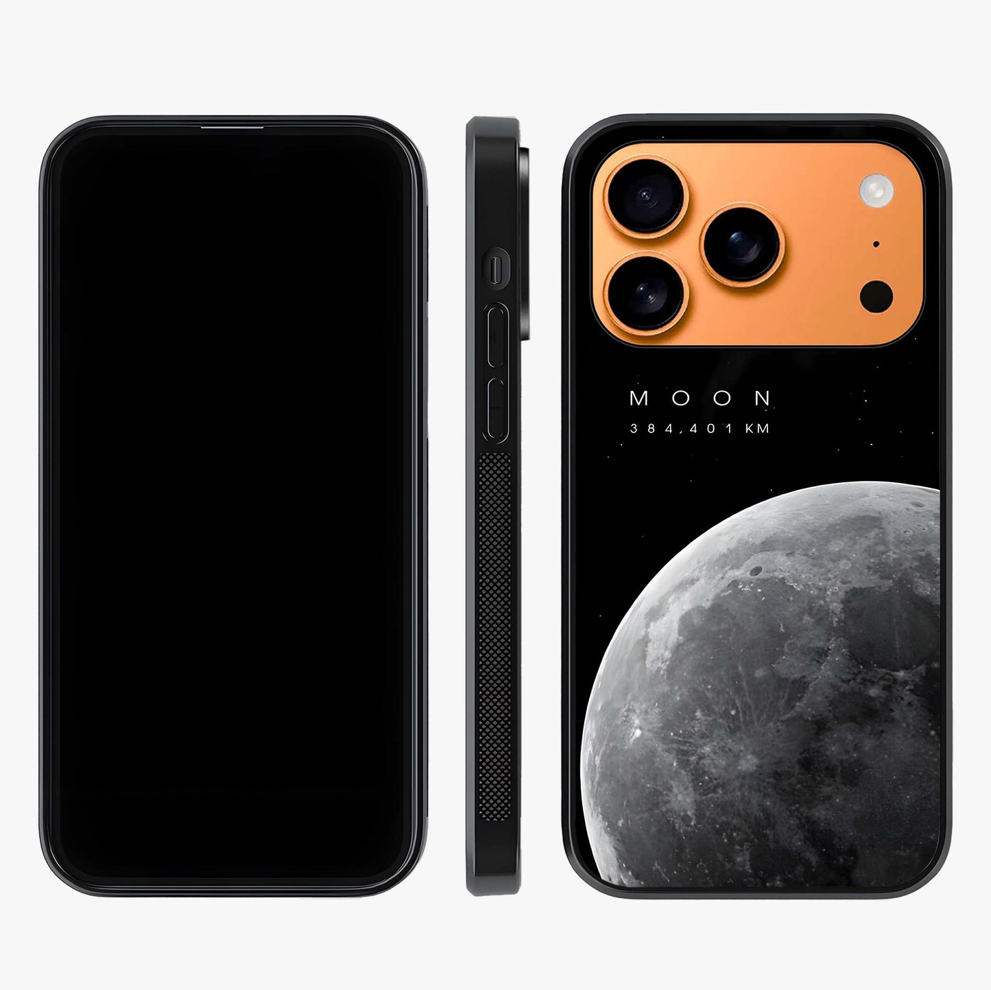 Cosmic Moon Glow Glass Case displayed upright for full design visibility and premium finish.