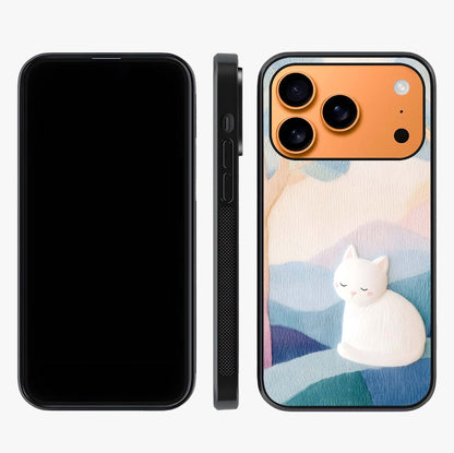 Cotton Dream Cat Glass Case displayed upright for full design visibility and premium finish.