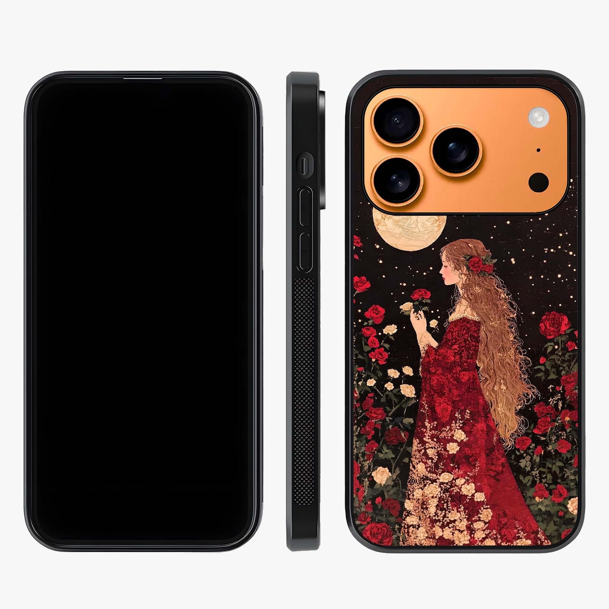 Crimson Dreams Glass Case displayed upright for full design visibility and premium finish.