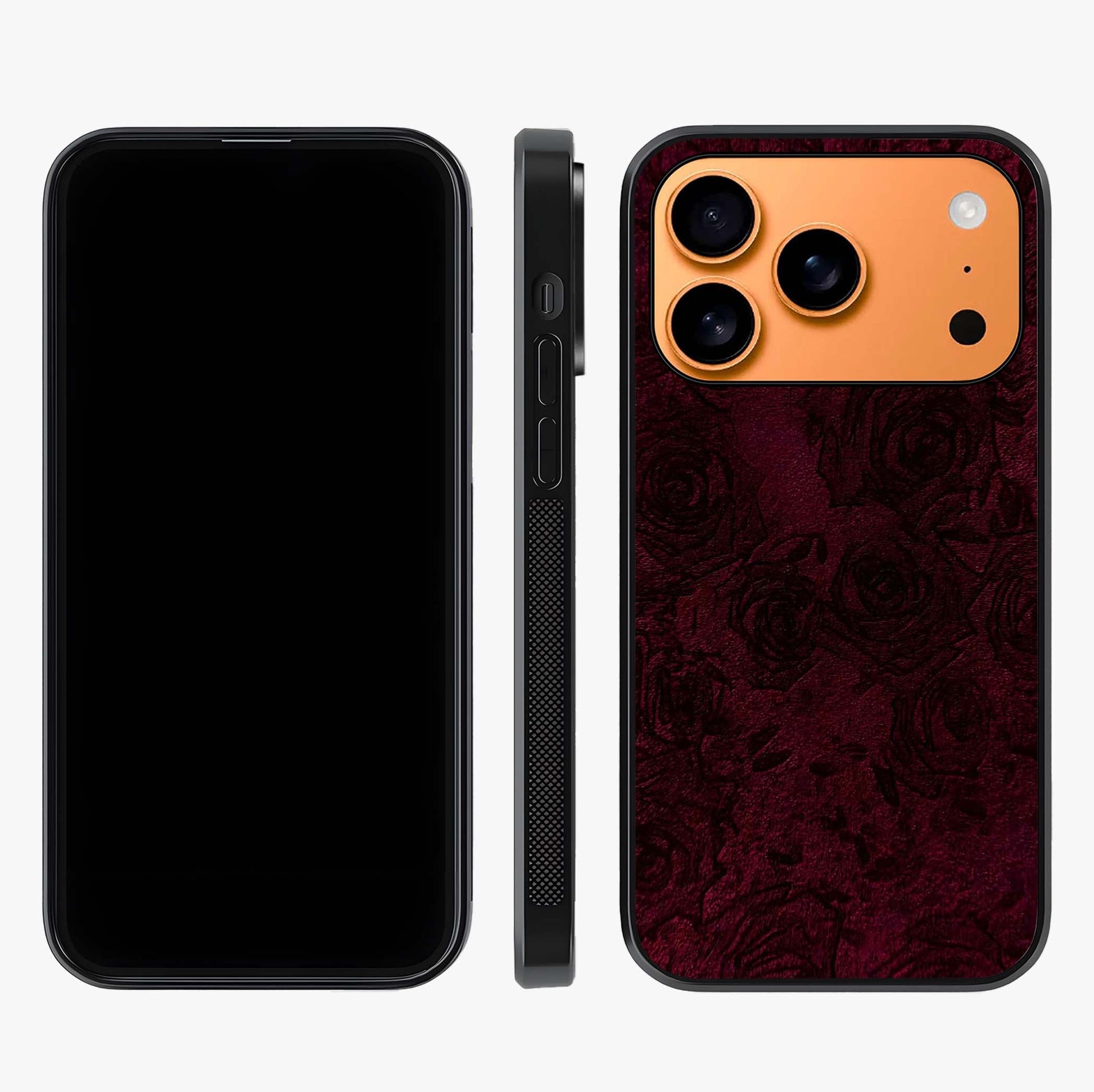 Crimson Fade Flow Glass Case displayed upright for full design visibility and premium finish.