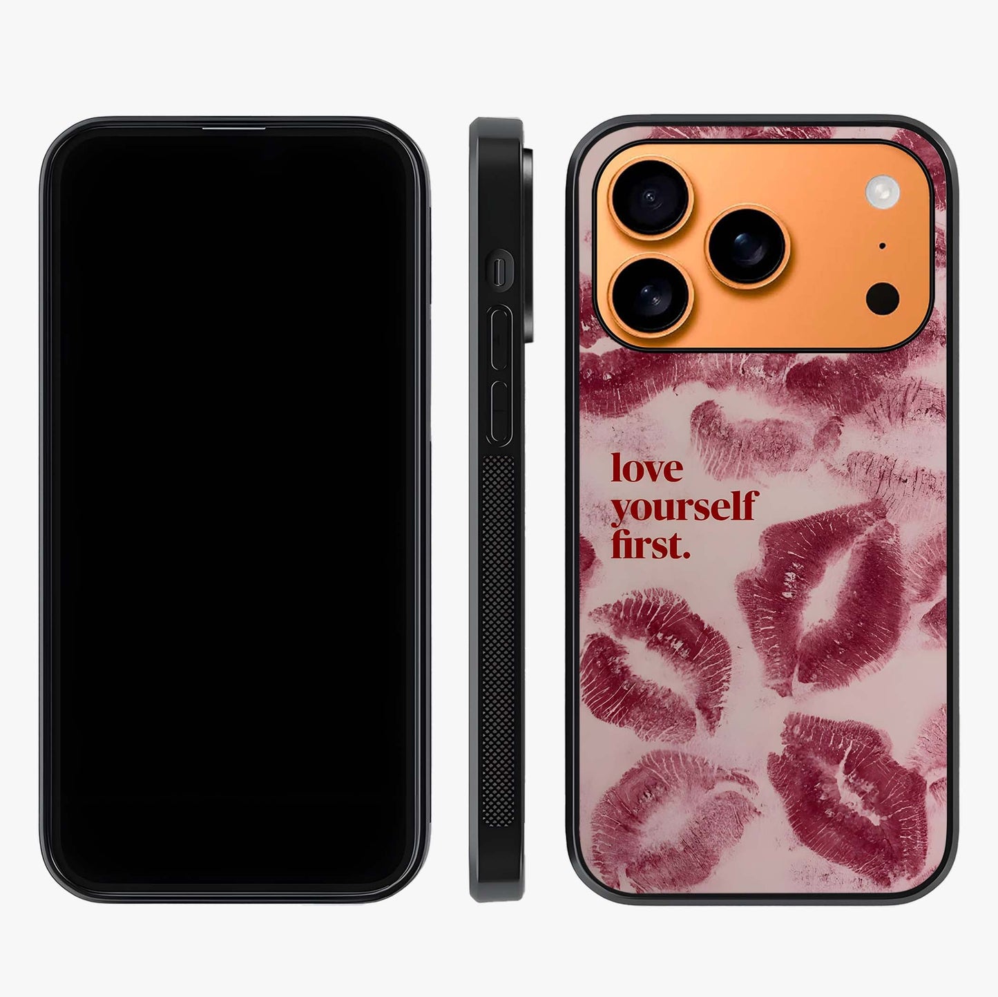 Crimson Kiss Love Glass Case displayed upright for full design visibility and premium finish.