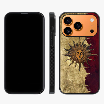 Crimson Sun Majesty Glass Case displayed upright for full design visibility and premium finish.