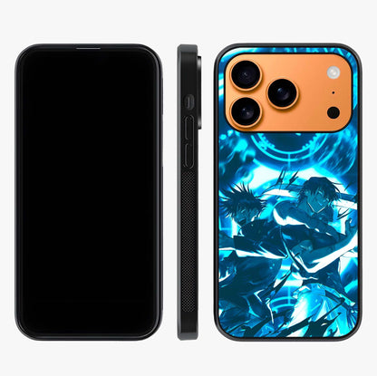 Cursed Energy Clash Glass Case displayed upright for full design visibility and premium finish.