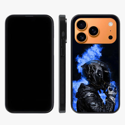Cyber Sentinel Protocol Glass Case displayed upright for full design visibility and premium finish.