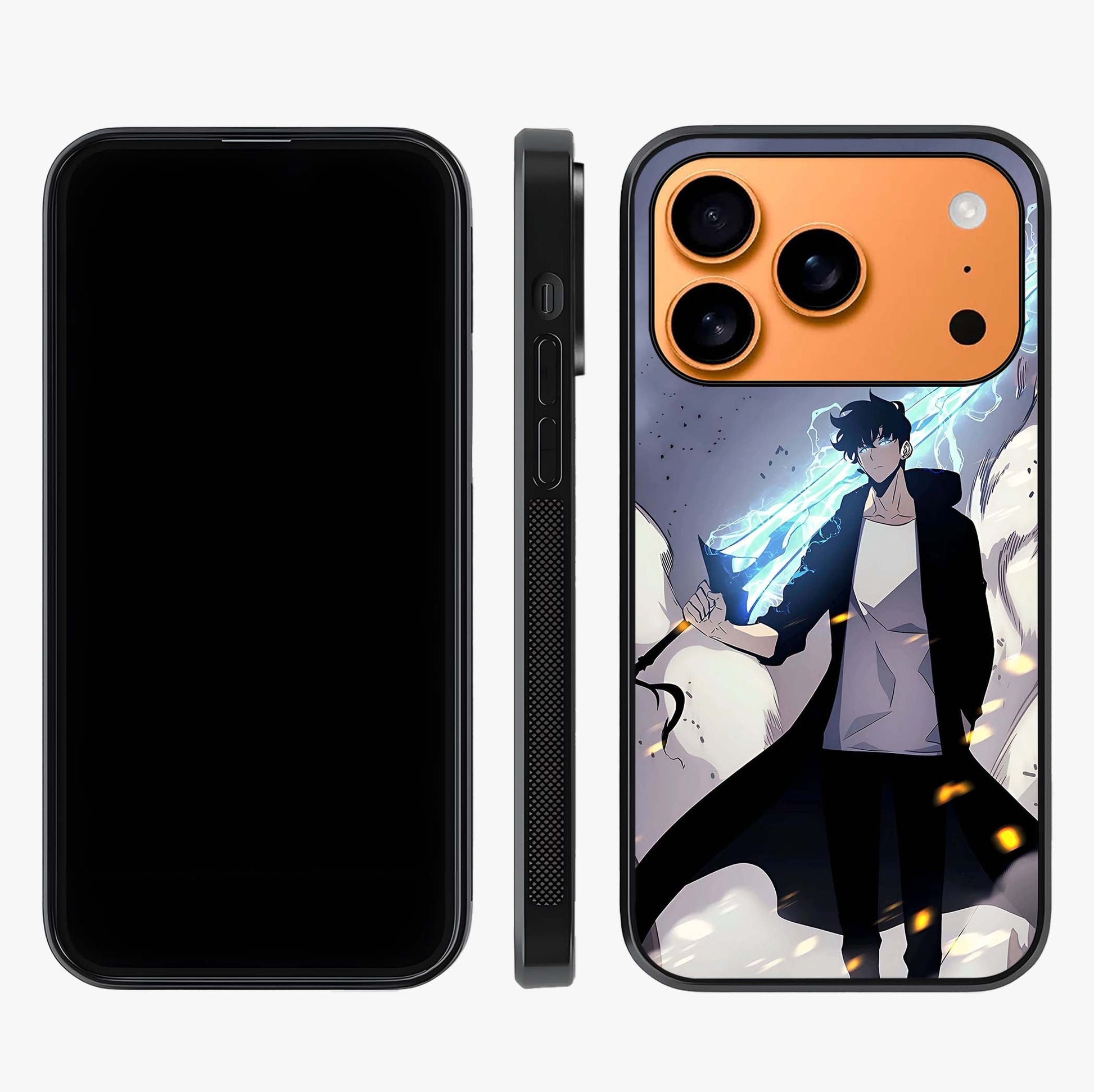 Dark Lightning Anime Warrior Glass Case displayed upright for full design visibility and premium finish.