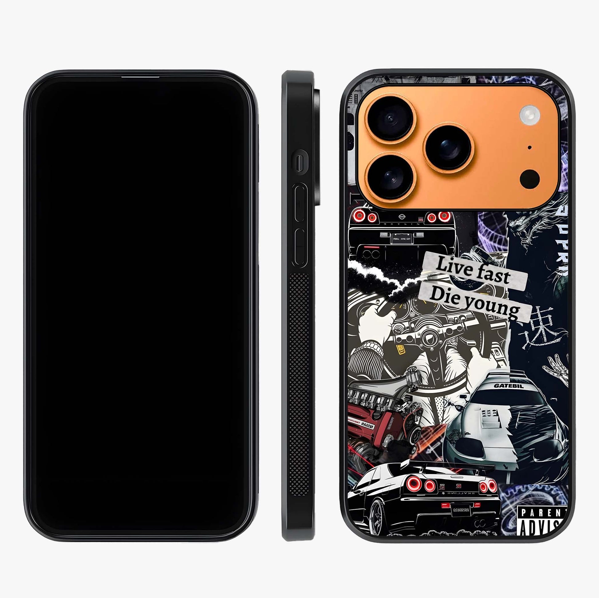 Die Young Glass Case displayed upright for full design visibility and premium finish.