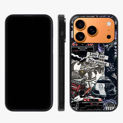 Die Young Glass Case displayed upright for full design visibility and premium finish.