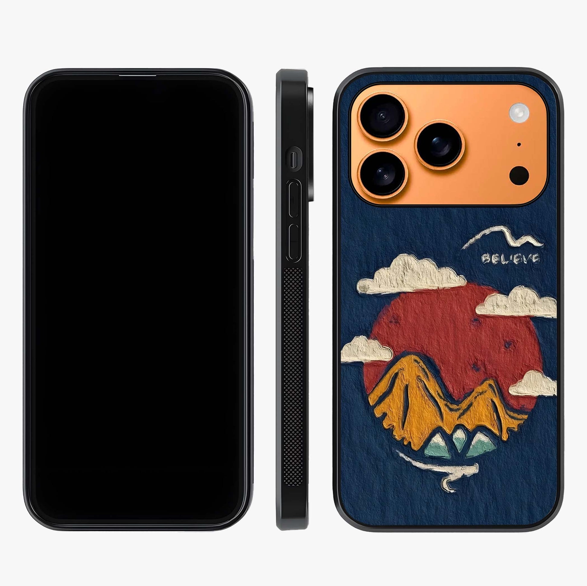 Dream Beyond Mountains Glass Case displayed upright for full design visibility and premium finish.