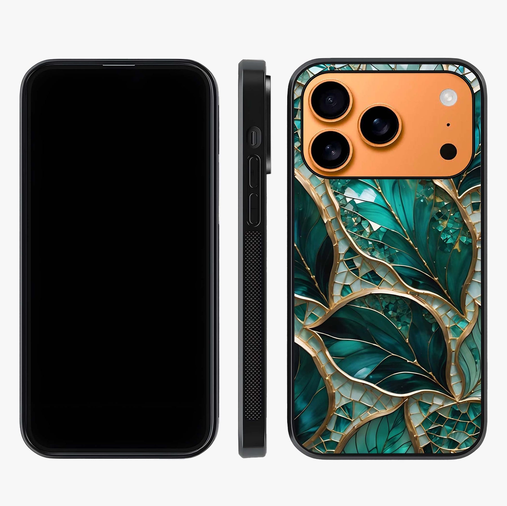 Emerald Leaf Glass Glass Case displayed upright for full design visibility and premium finish.