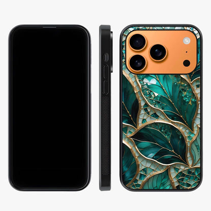 Emerald Leaf Glass Glass Case displayed upright for full design visibility and premium finish.