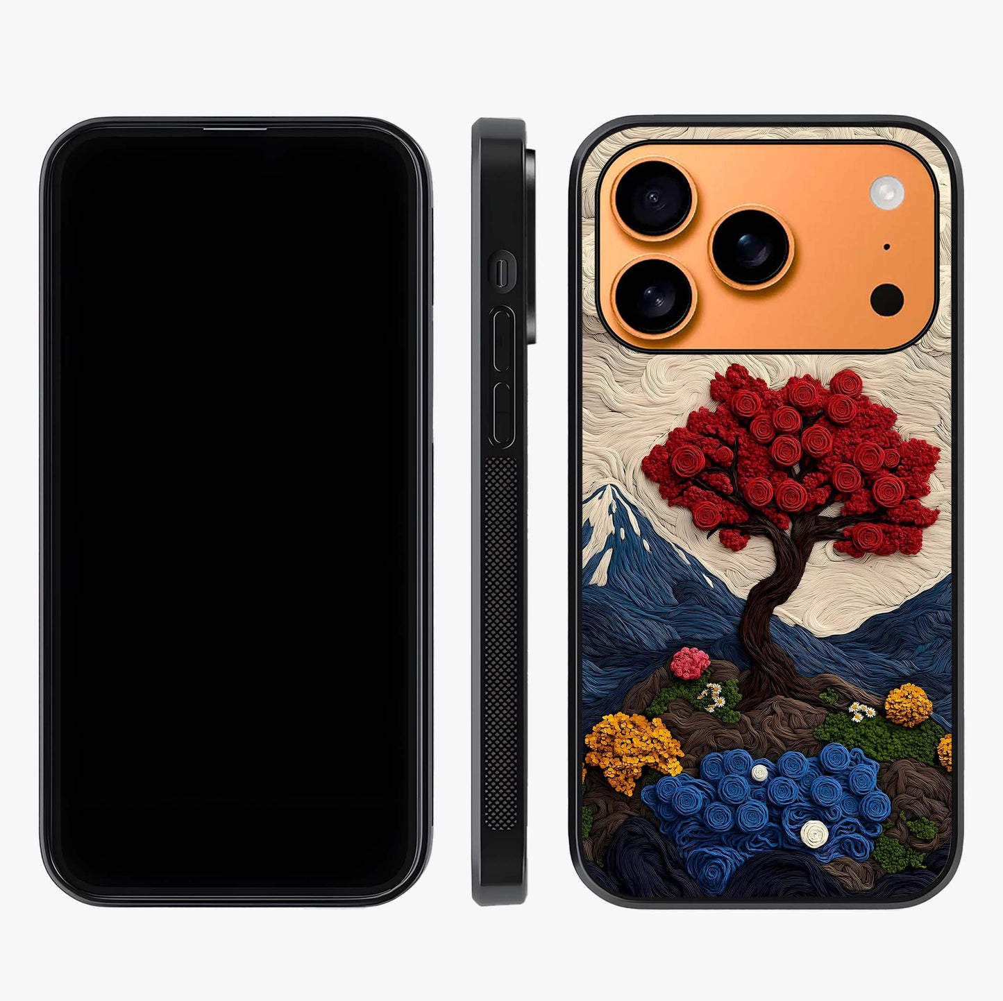 Eternal Nature Tapestry Glass Case displayed upright for full design visibility and premium finish.