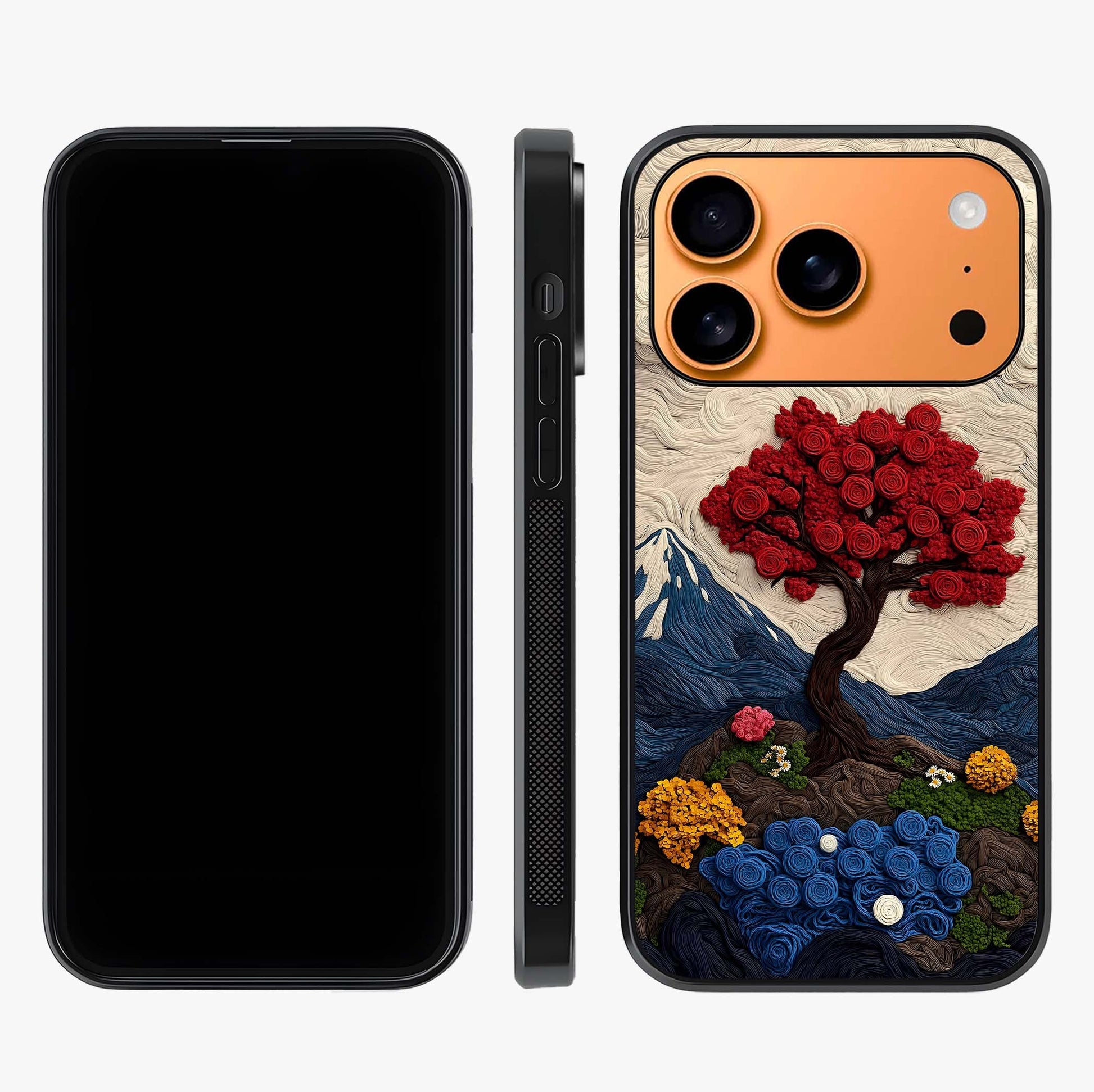 Eternal Nature Tapestry Glass Case displayed upright for full design visibility and premium finish.