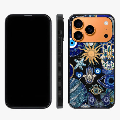 Evil Eye Charm Mix Glass Case displayed upright for full design visibility and premium finish.