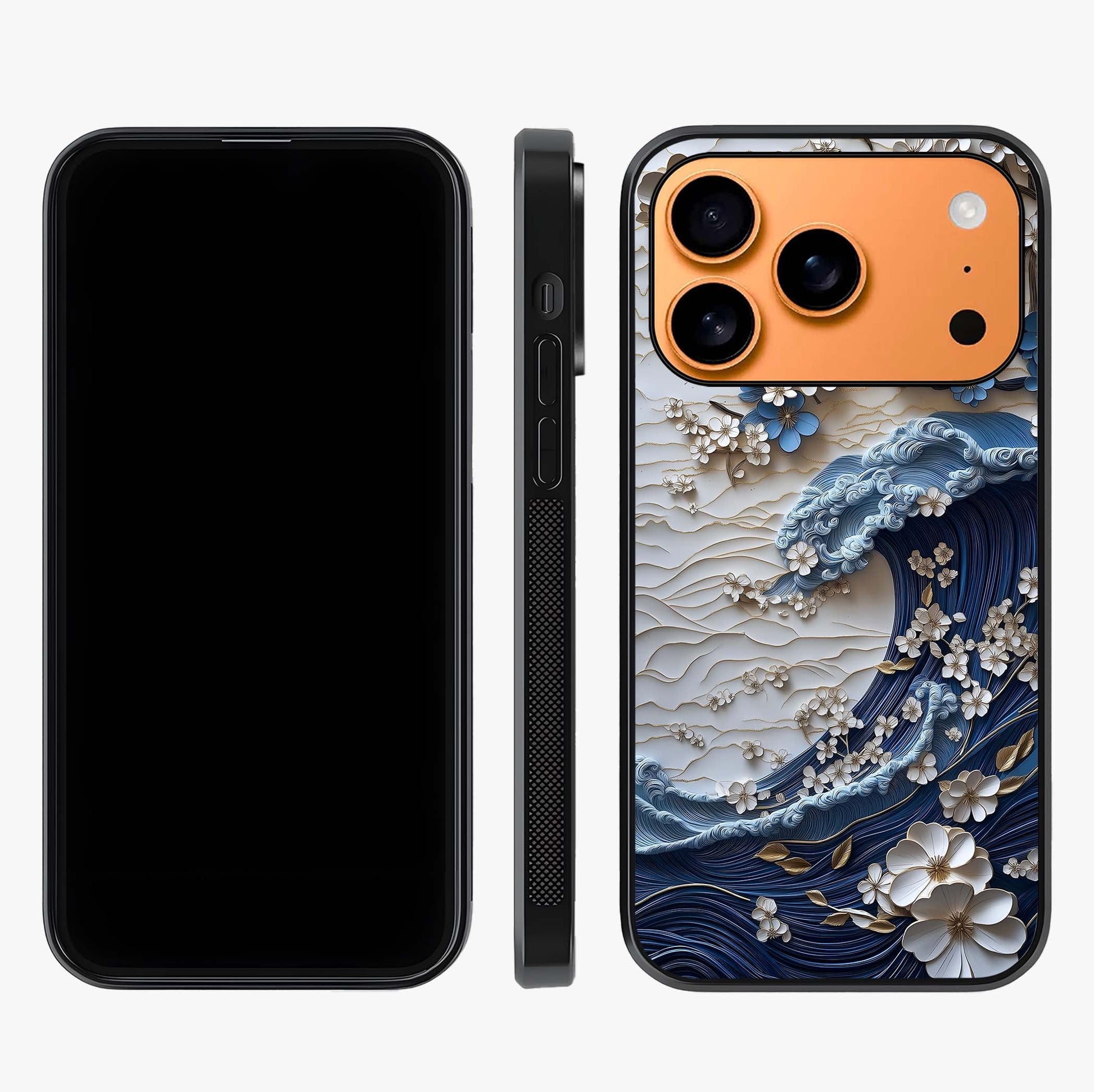 Floral Wave Origami Glass Case displayed upright for full design visibility and premium finish.
