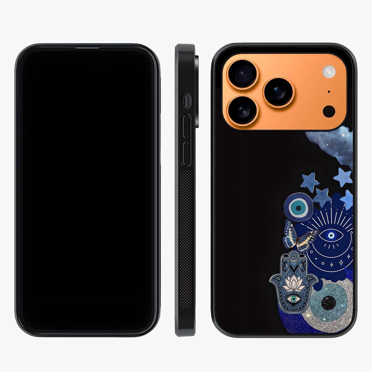 Galactic Charm Cluster Glass Case displayed upright for full design visibility and premium finish.