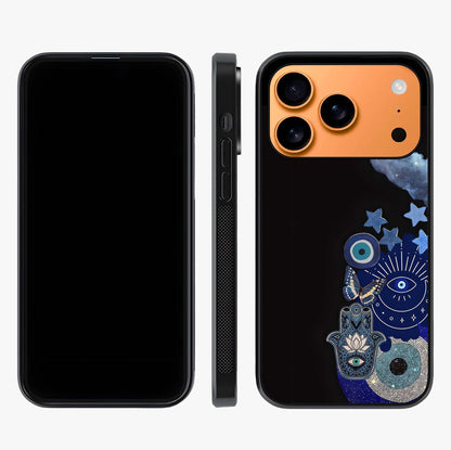 Galactic Charm Cluster Glass Case displayed upright for full design visibility and premium finish.