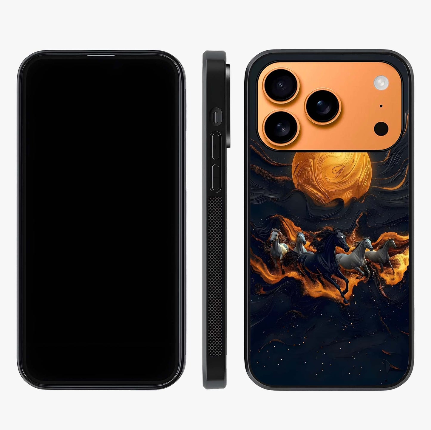 Golden Stallion Moonride Glass Case displayed upright for full design visibility and premium finish.