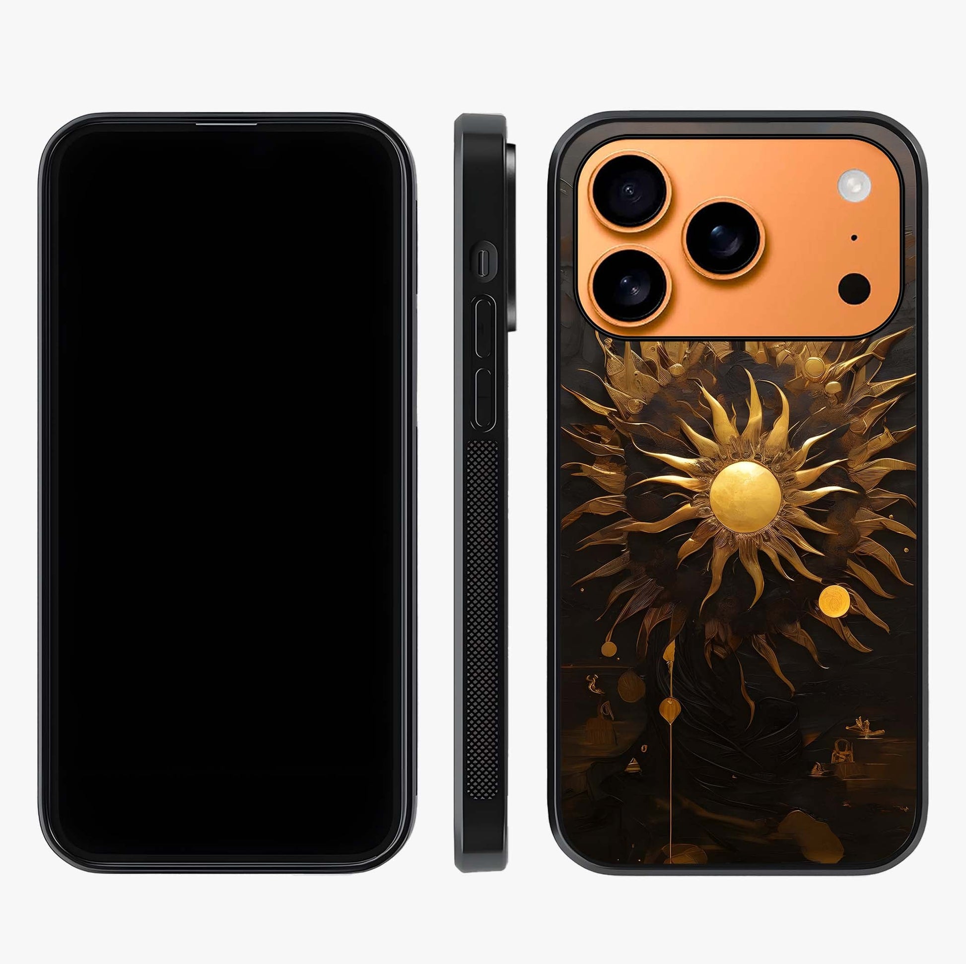 Golden Sun Majesty Glass Case displayed upright for full design visibility and premium finish.