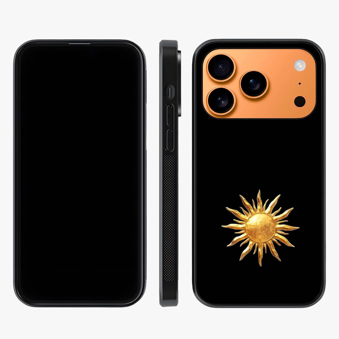 Golden Sun Minimalism Glass Case displayed upright for full design visibility and premium finish.