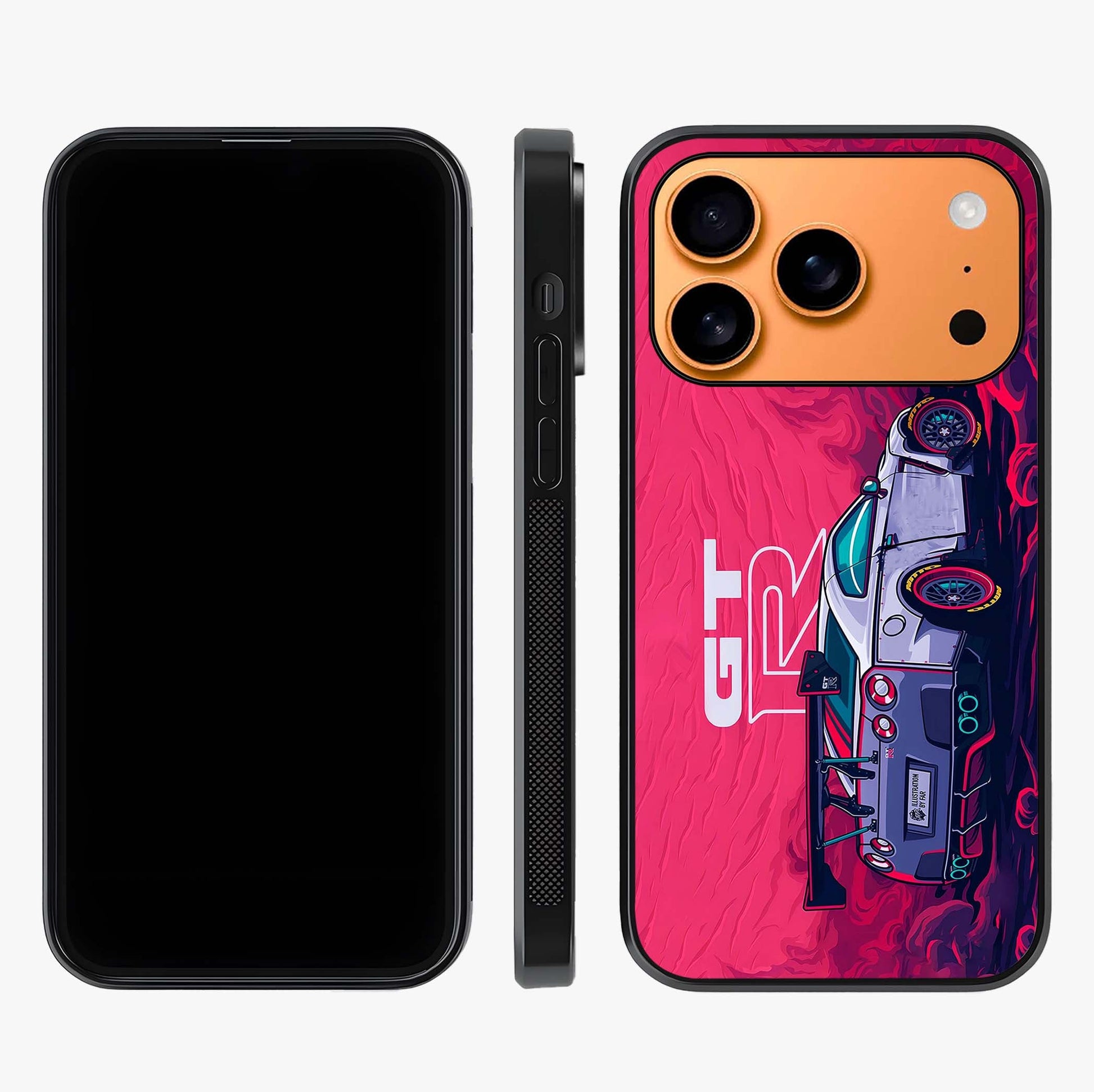 GT R Car Pattern Glass Case displayed upright for full design visibility and premium finish.