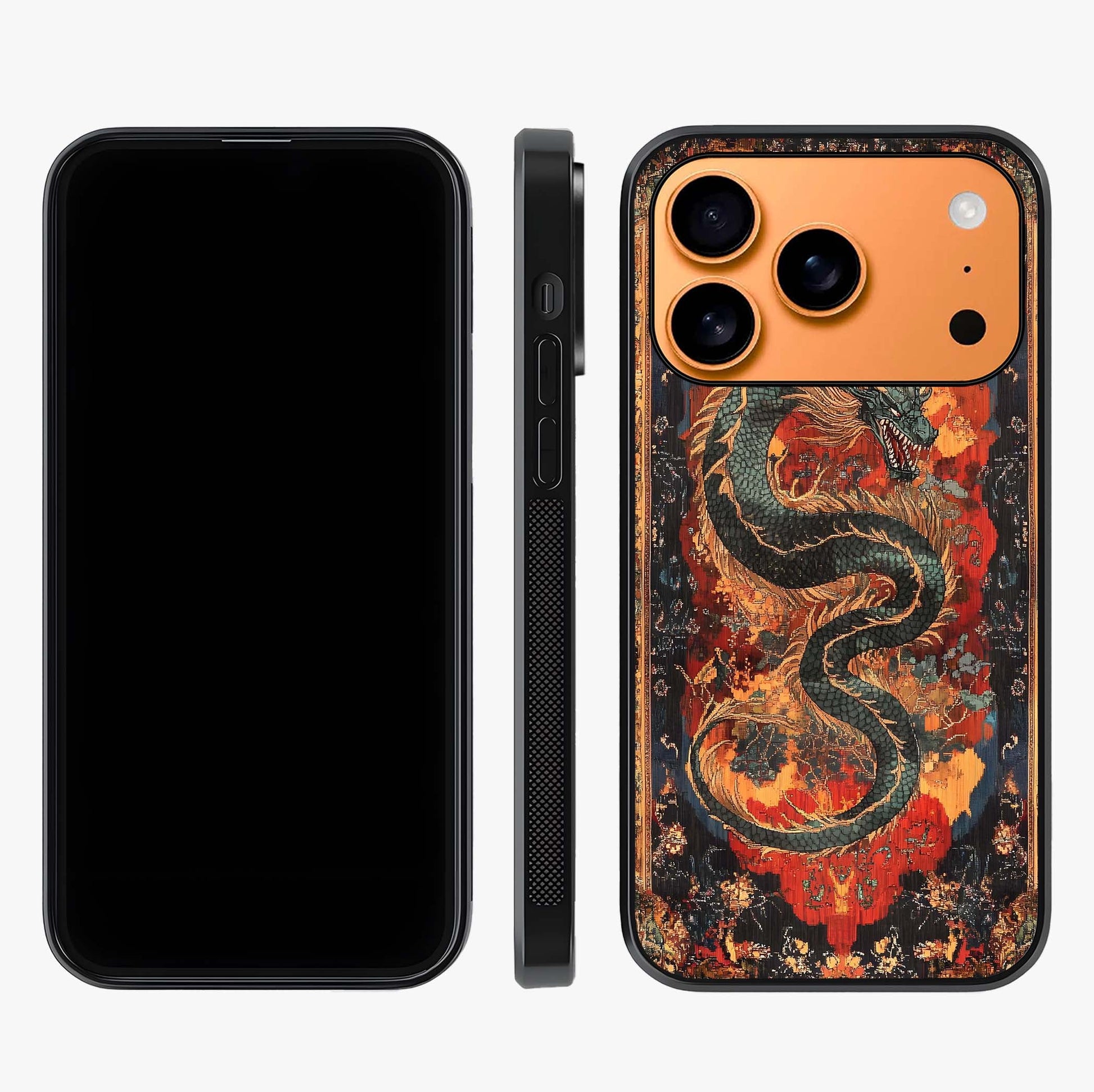 Inferno Dragon Soul Glass Case displayed upright for full design visibility and premium finish.