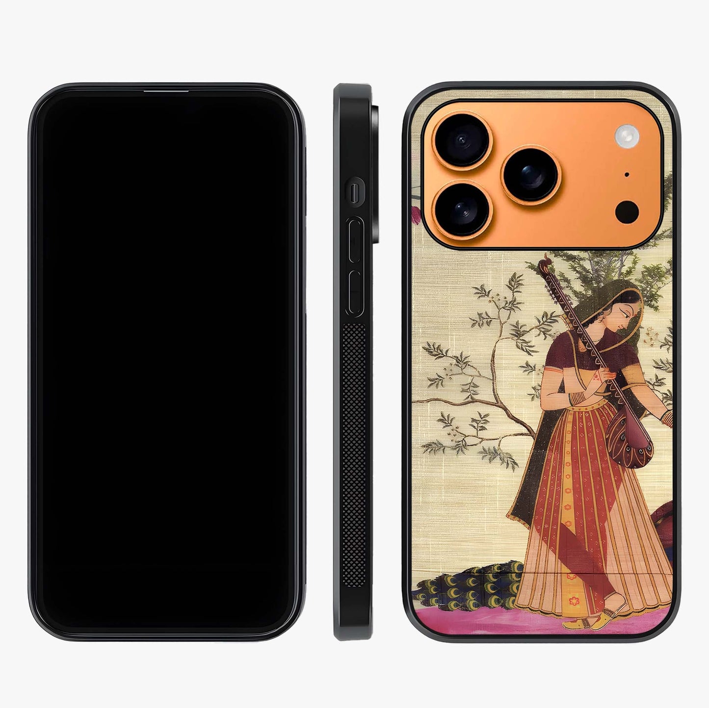Lady With Veena Art Glass Case displayed upright for full design visibility and premium finish.