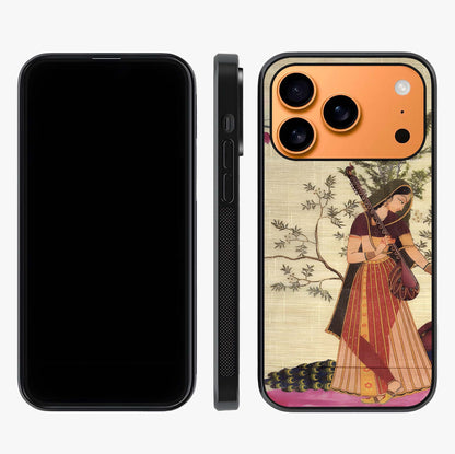 Lady With Veena Art Glass Case displayed upright for full design visibility and premium finish.