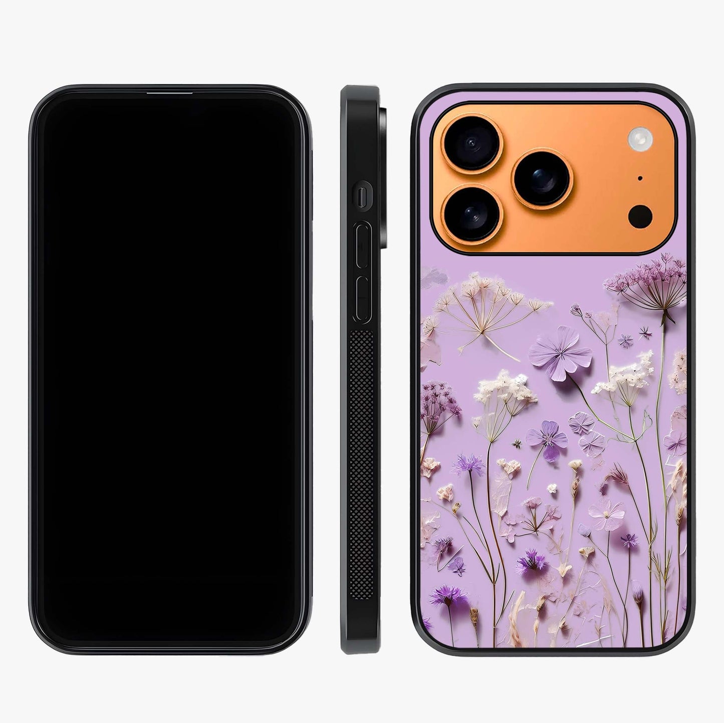 Lavender Blossom Dream Glass Case displayed upright for full design visibility and premium finish.