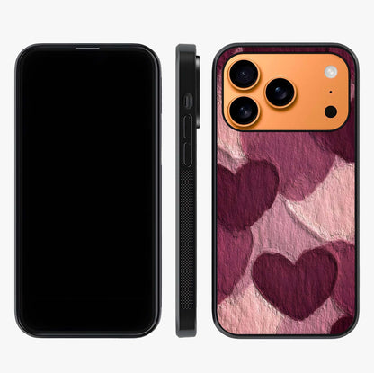 Layered Paper Hearts Glass Case displayed upright for full design visibility and premium finish.