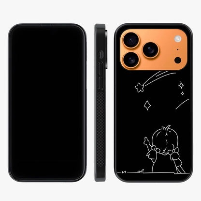 Line Art Girl With Shooting Stars Glass Case displayed upright for full design visibility and premium finish.