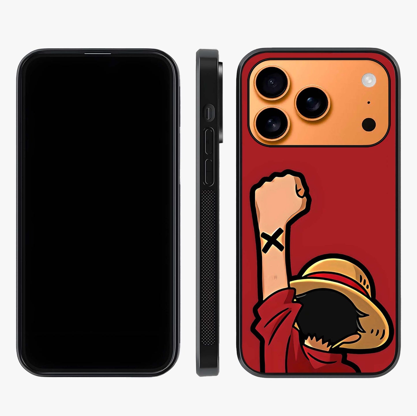 Luffy X Spirit Glass Case displayed upright for full design visibility and premium finish.