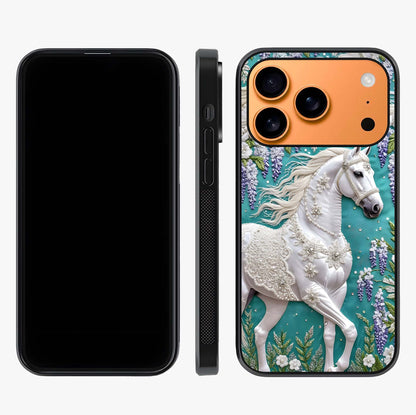 Majestic Floral Stallion Glass Case displayed upright for full design visibility and premium finish.