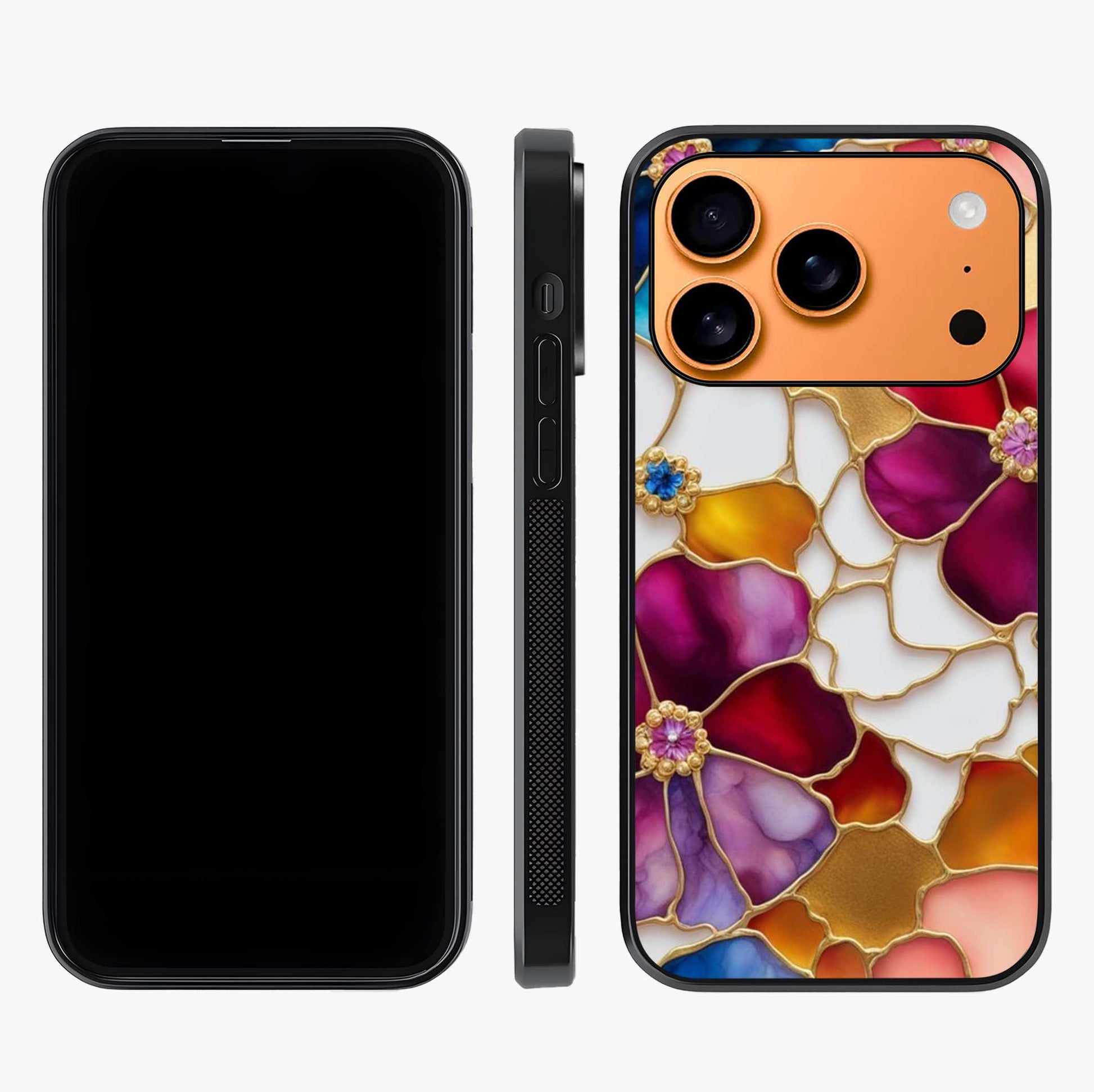 Marble Flower Pattern Glass Case displayed upright for full design visibility and premium finish.