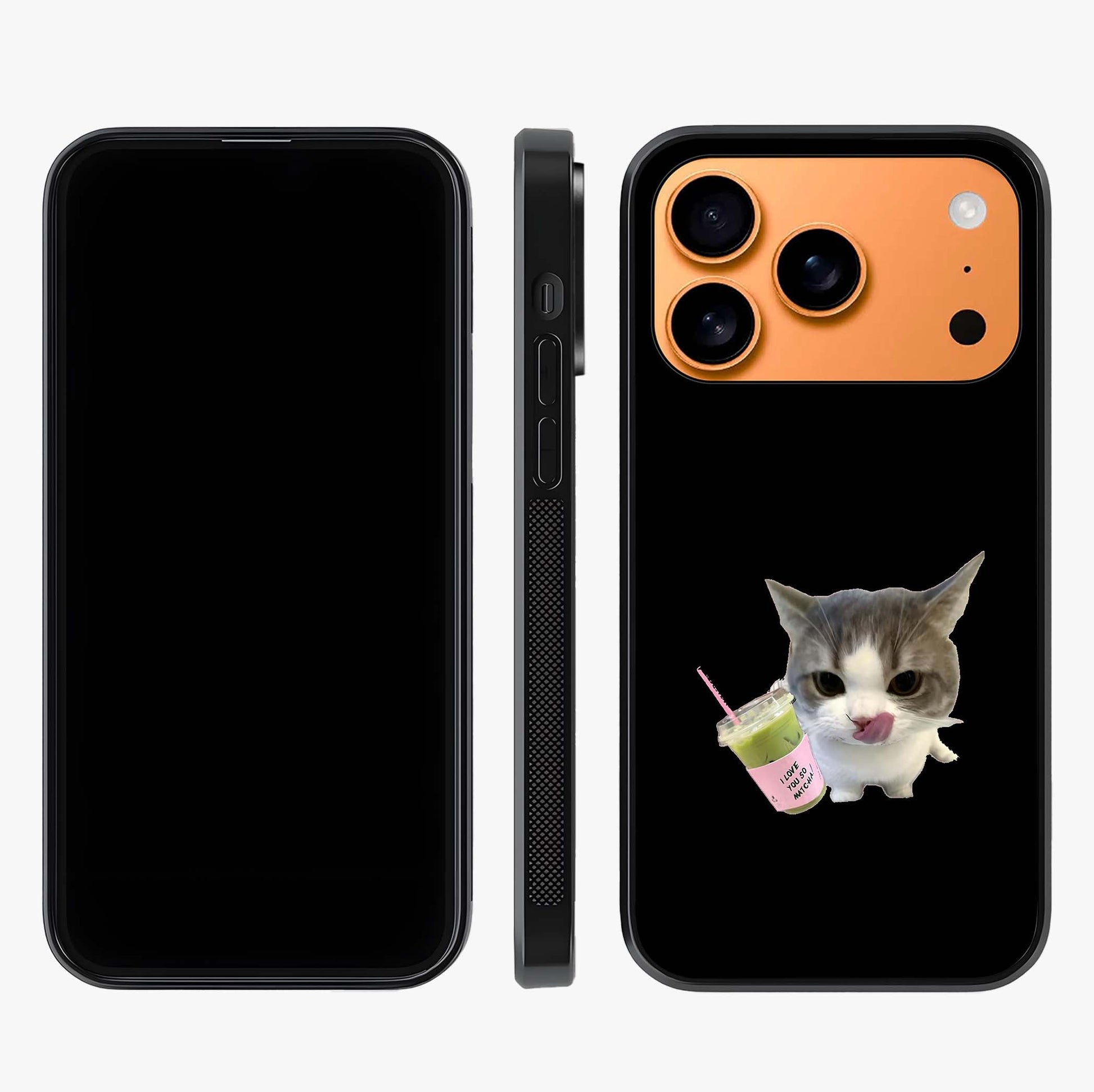 Matcha Cat Style Glass Case displayed upright for full design visibility and premium finish.