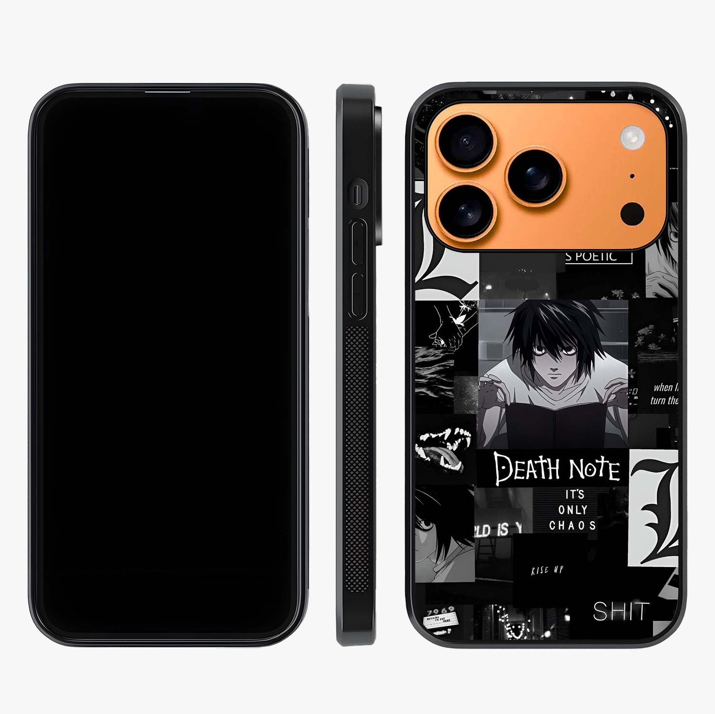Midnight Chaos Mind Glass Case displayed upright for full design visibility and premium finish.