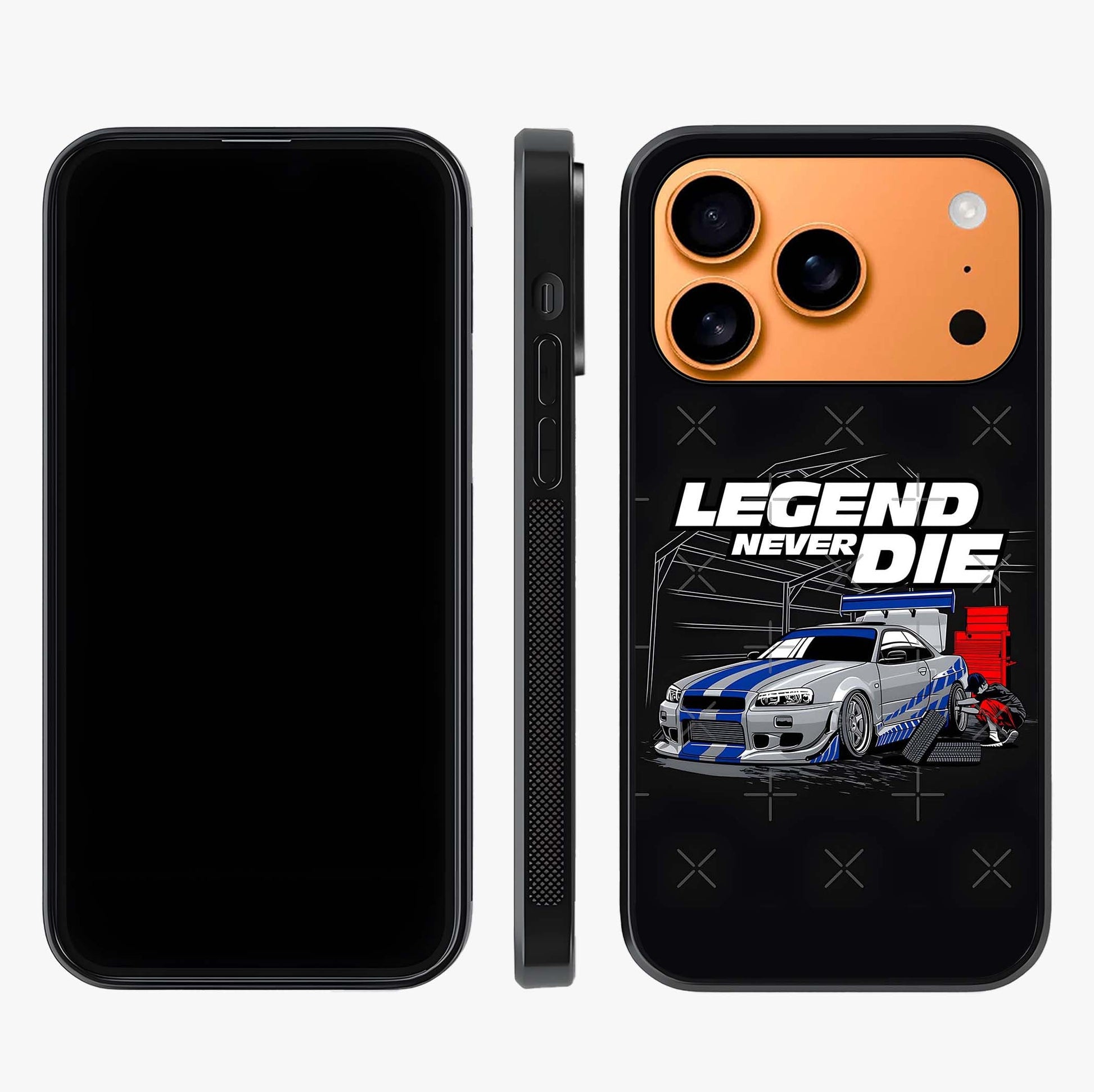Midnight Racing Legacy Glass Case displayed upright for full design visibility and premium finish.