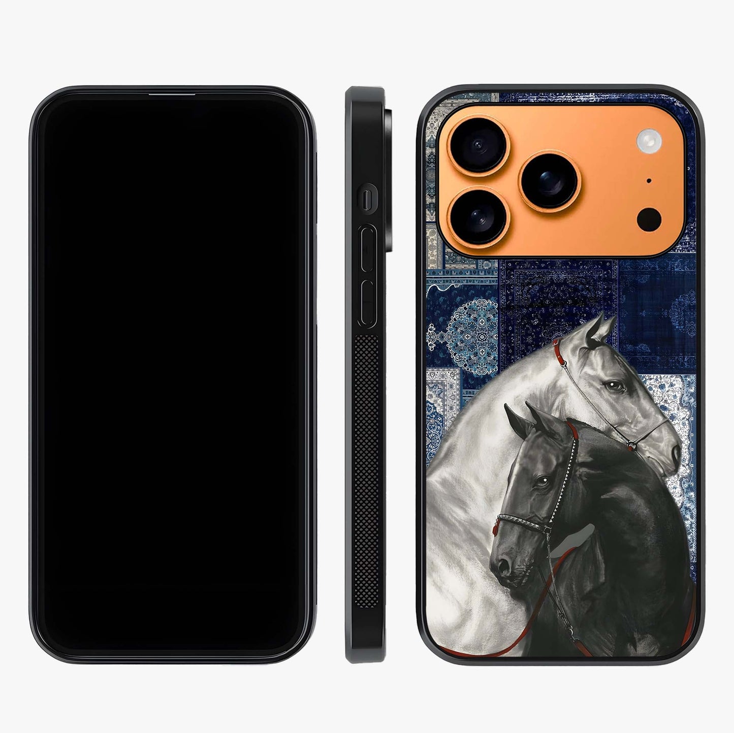Midnight Stallion Blues Glass Case displayed upright for full design visibility and premium finish.