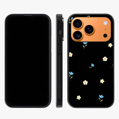Minimalistic Blue With White Flower Pattern Glass Case displayed upright for full design visibility and premium finish.