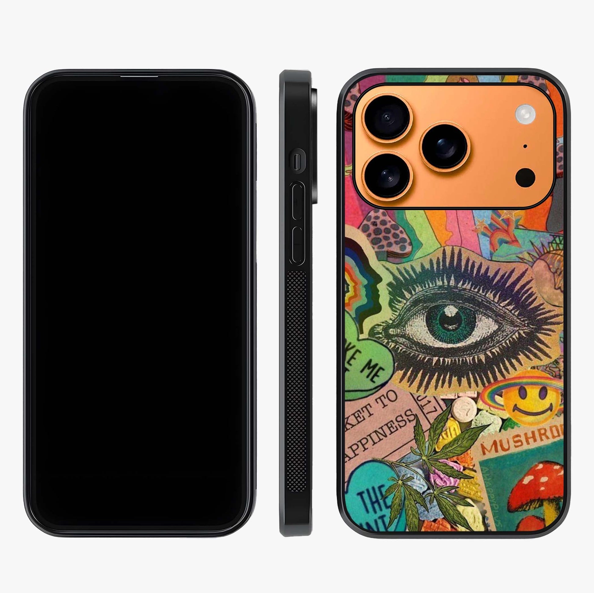 Mystic Eye Wonderland Glass Case displayed upright for full design visibility and premium finish.