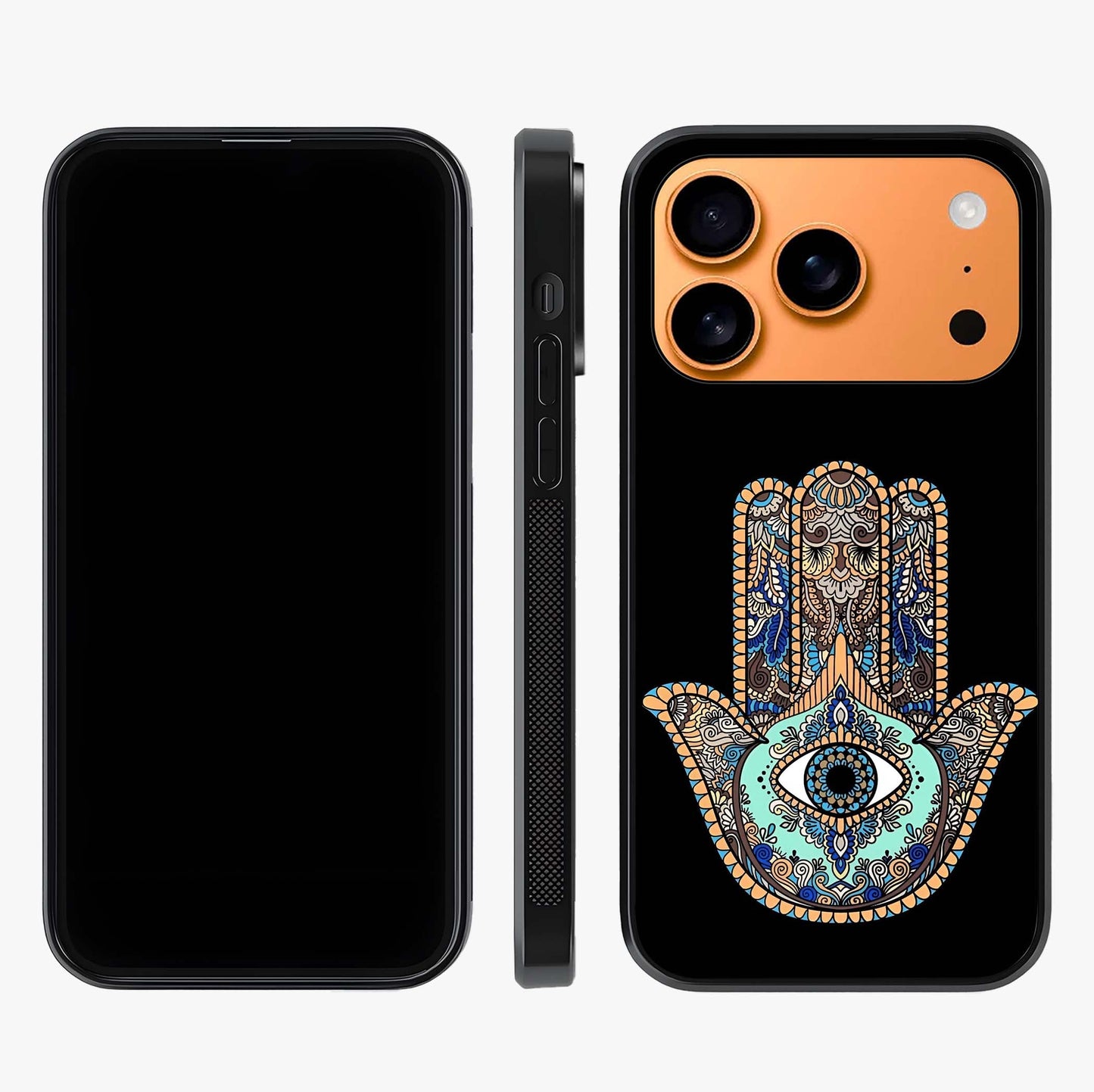 Mystic Hamsa Eye Glass Case displayed upright for full design visibility and premium finish.