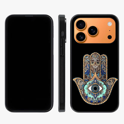 Mystic Hamsa Eye Glass Case displayed upright for full design visibility and premium finish.