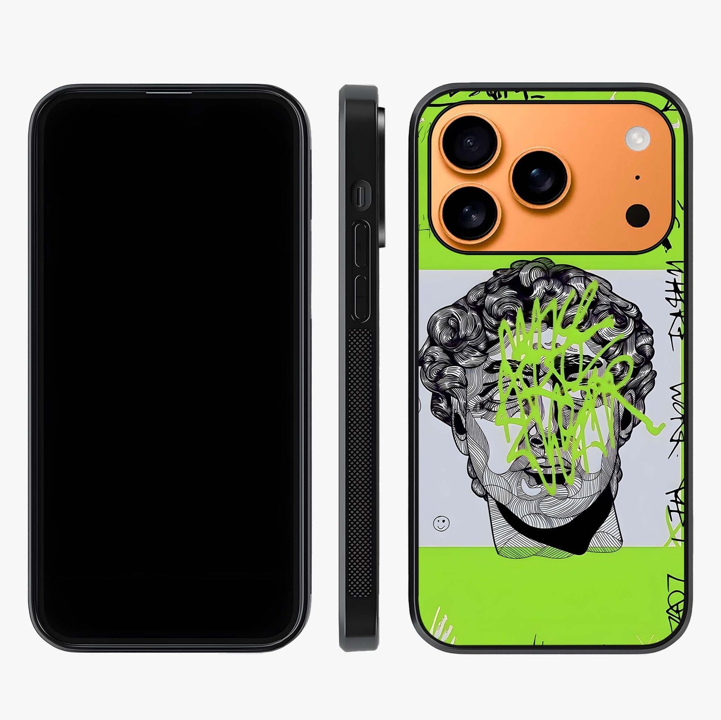 Neo Graffiti Rebellion Glass Case displayed upright for full design visibility and premium finish.