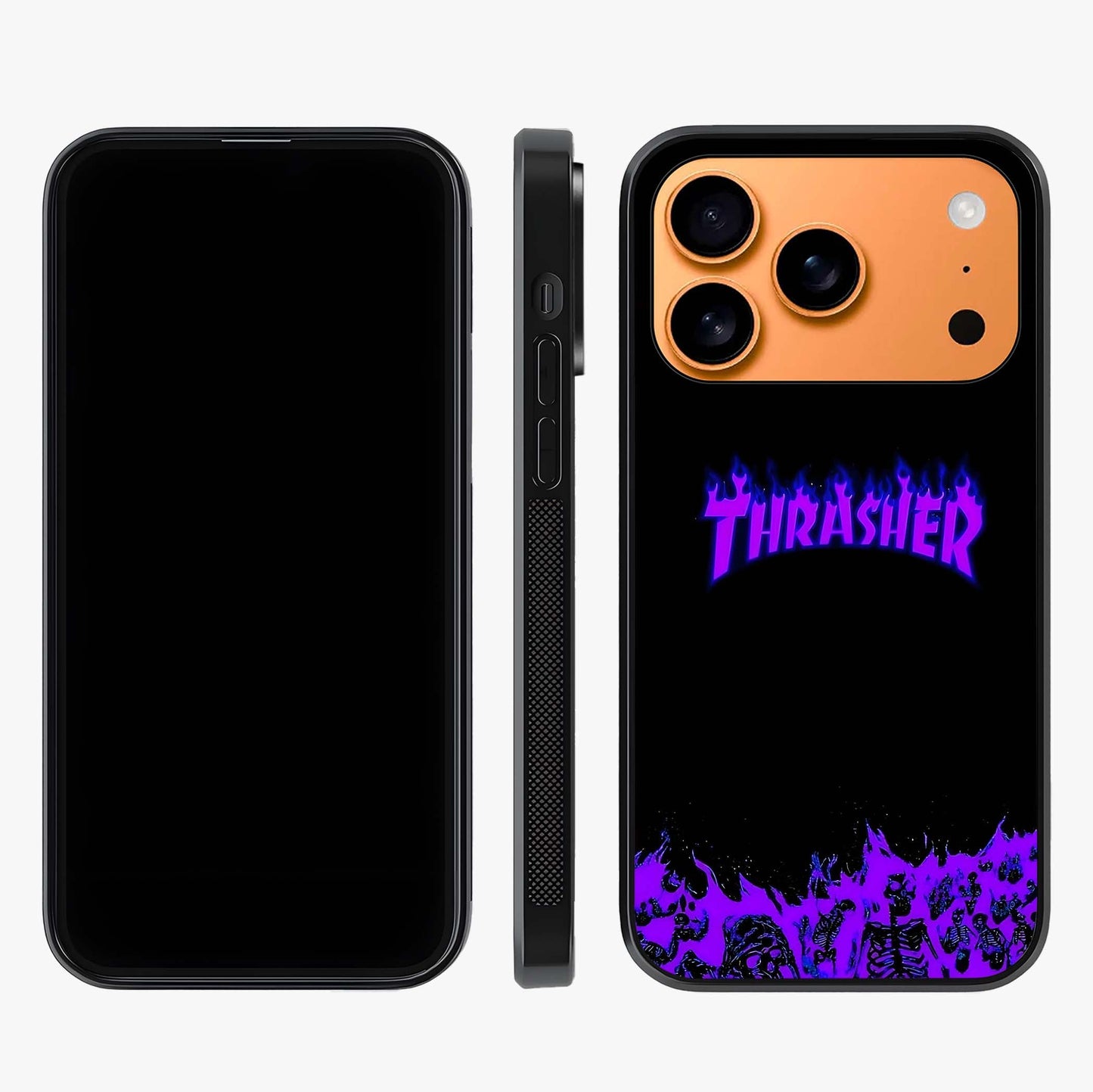 Neon Flame Riot Glass Case displayed upright for full design visibility and premium finish.