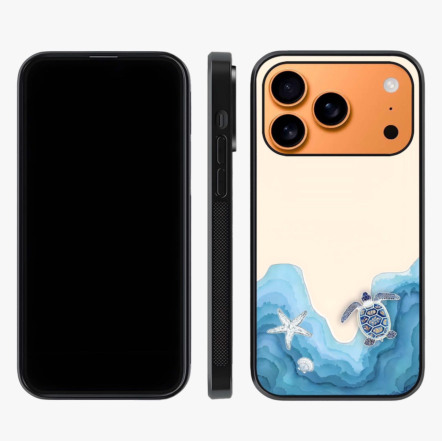 Ocean Drift Turtle Glass Case displayed upright for full design visibility and premium finish.