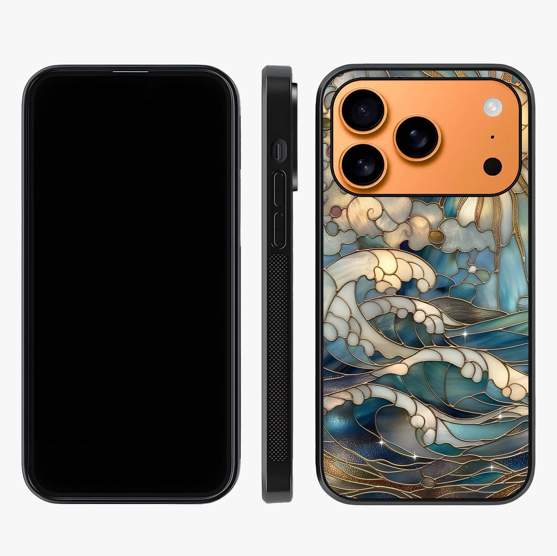 Oceanic Stained Printed Glass Case displayed upright for full design visibility and premium finish.